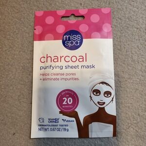 Miss Spa Charcoal Purifying Sheet Face Mask 0.67 oz Vegan Niacinamide 20 Min